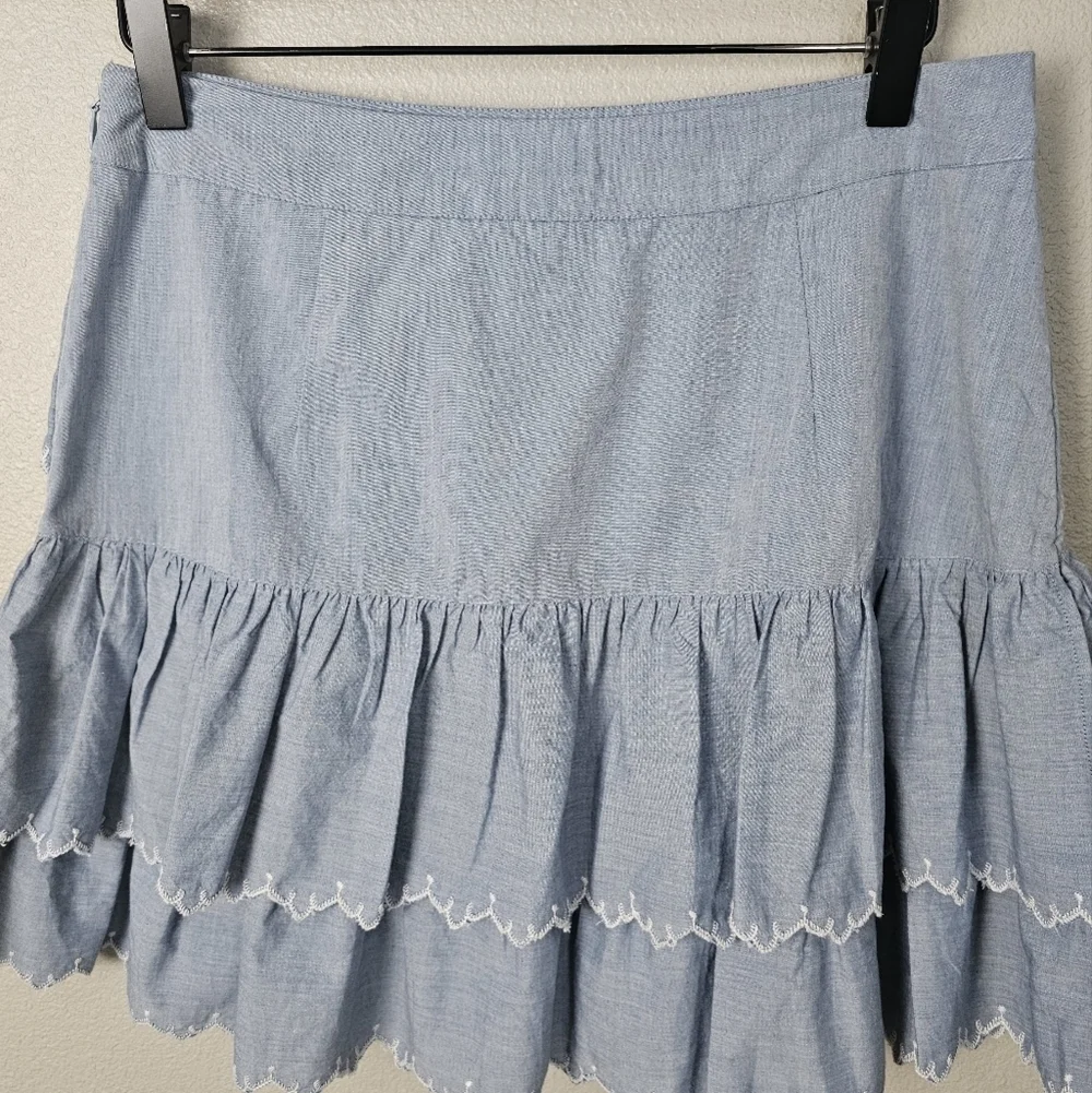 Ulla Johnson Tiered Ella Embroidered Cotton Poplin Mini Skirt